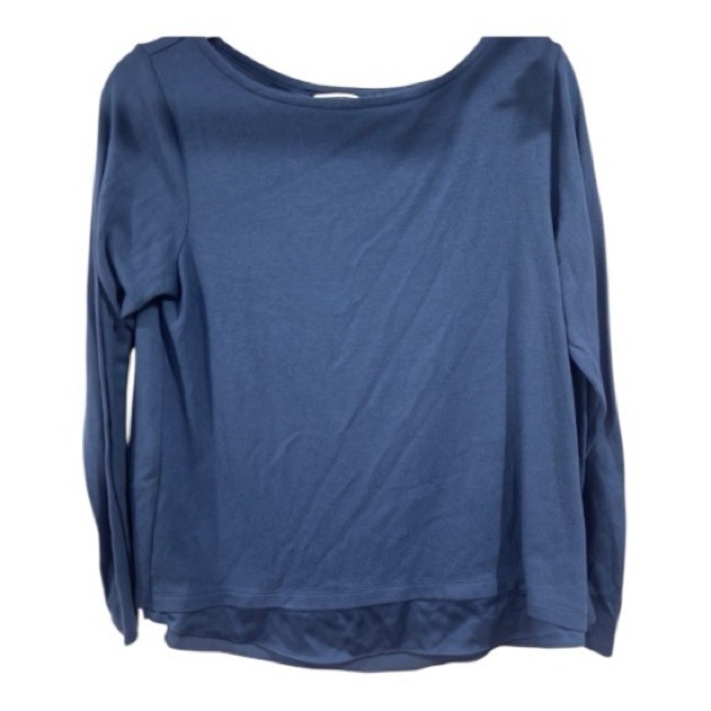 Lands End Womens Blue Mixed Media Split Back Long Sleeve Knit Top Size M 10-12